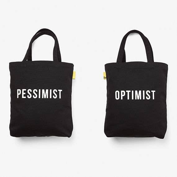 Optimist and Pessimist Tote Bag, Motivational Unique Gift