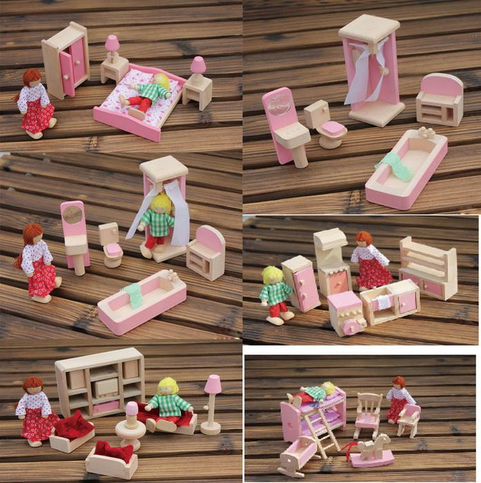 Mini Furniture Doll House - Wooden Set - Daily Mind